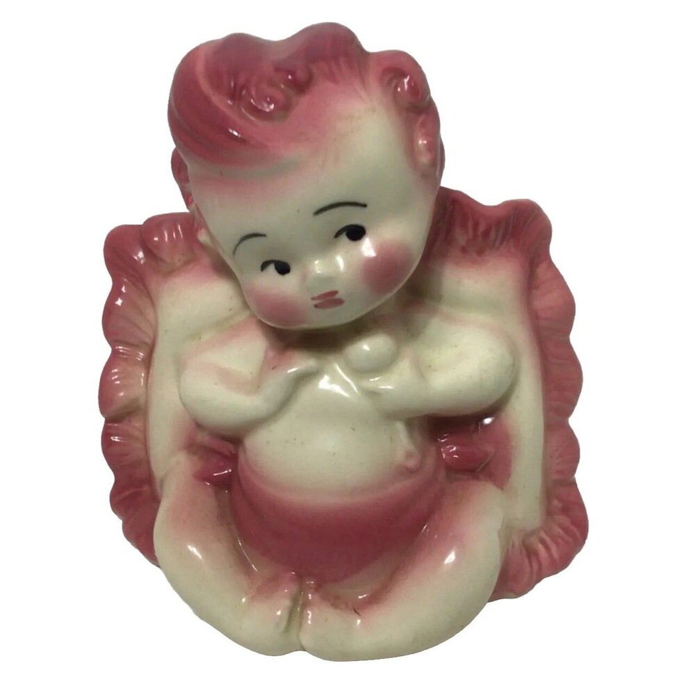Vintage Hull USA #92 Pink and White Baby Pillow Art Pottery Planter Vase